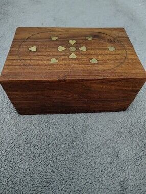 Wooden Jewelry Box with Brass Inlay - Brown